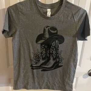 Gray T-Shirt with Cowboy Hat and Boots Graphic